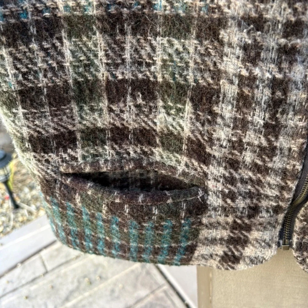 Vintage Paragraff Wool Blend Patchwork Plaid Zip Vest Mens M Lined Rustic Cabin